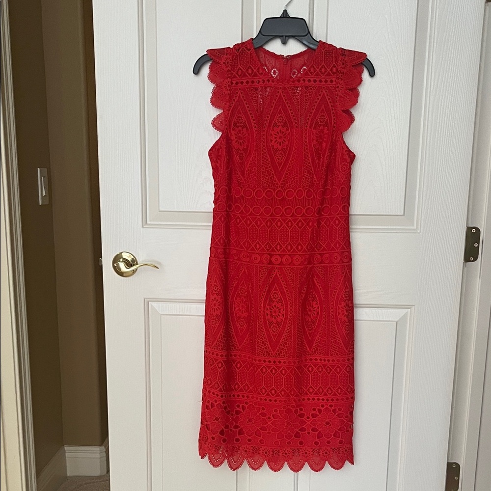 Chic Red Lace Midi Dress